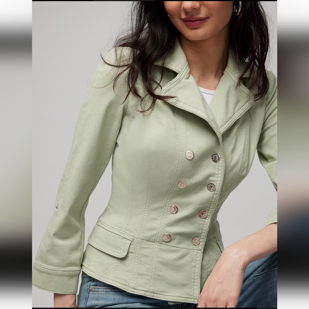 NEW White House Black Market Snap-Front Pret Blazerette Jacket Seafoam